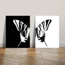 Set of 2 Black And White Butterfly Sketch Wall Art Canvas Unframed