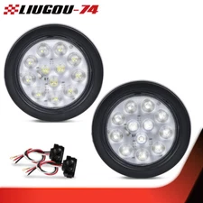 For Trailer Truck 4" Clear Lens Round 12 LED Reverse Backup Tail Lights 12V Pair
