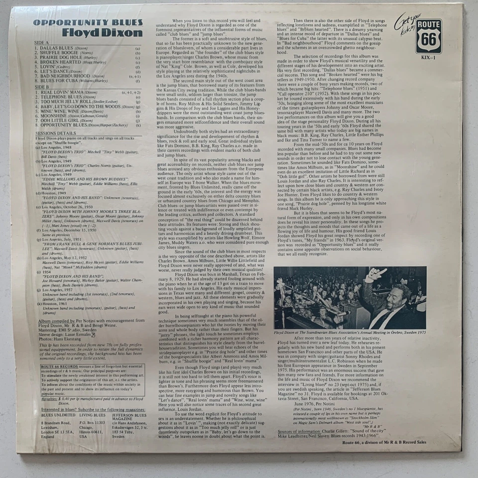 Floyd Dixon – Opportunity Blues - 1976 MONO Vinyl LP - Near Mint (NM/NM) - KIX-1 - Image 2 of 4