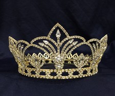 Crystal Rhinestones Crown w/Gold Plated.Round Crown.3.75"Tall.Pick Your Color