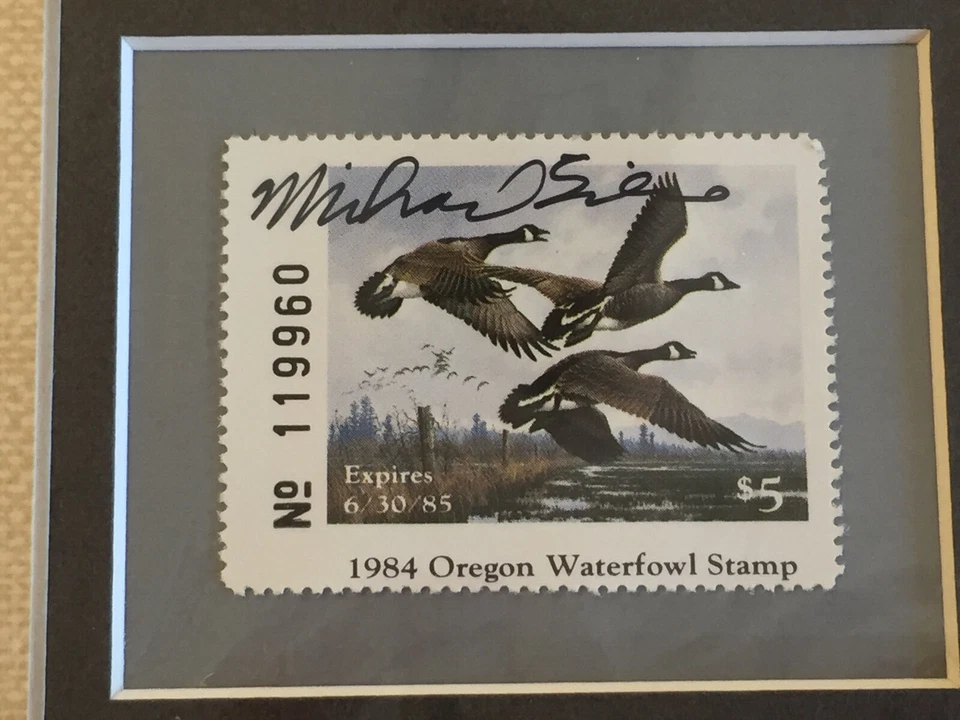 Oregon Waterfowl Geese Framed Print Stamps Signed Michael Sieves 1984 - Image 4 of 4