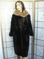 MINT ARCTIC MUSKRAT WITH MINK COLLAR FUR COAT WOMEN SIZE 8