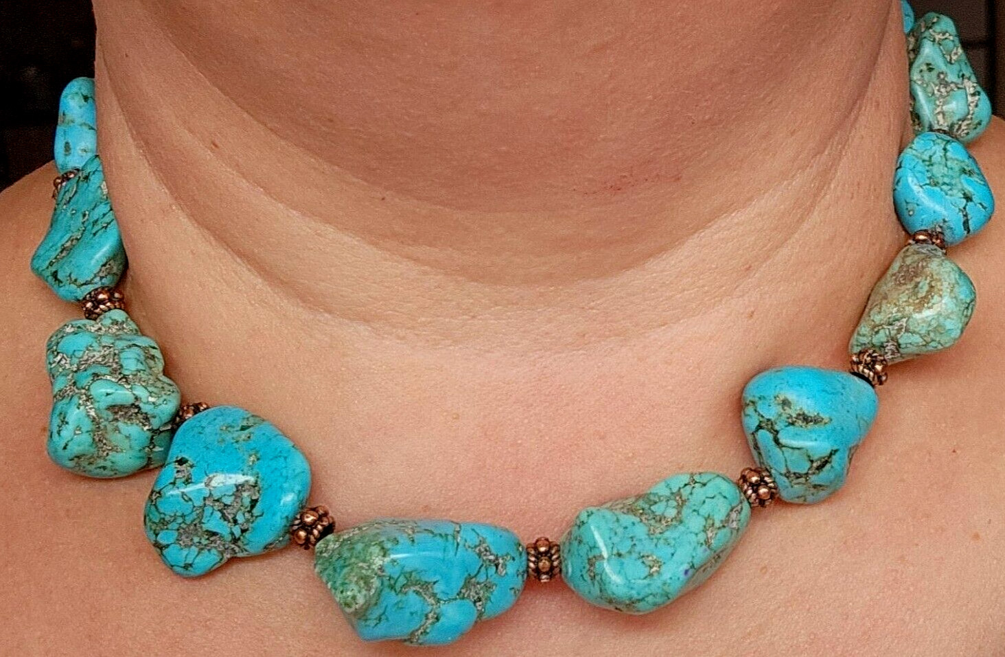 Vintage Turquoise Beaded Solid Copper Western Tog… - image 2