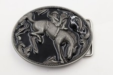 Cowboy Rodeo Western Oval Black Enamel Metal Belt Buckle