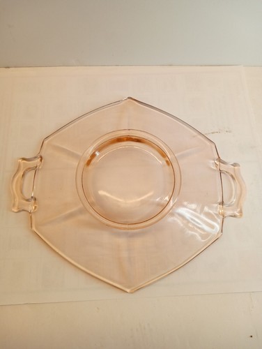 PINK DEPRESSION GLASS 6 SIDED 2 HANDLE PLATE/ FREE SHIPPING!! - Picture 2 of 11