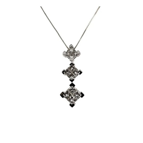 14 Karat White Gold Princess Diamond Drop Pendant Necklace #14530 - Picture 2 of 8