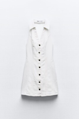 white denim halter dress Corbin White Denim Halter Neck Mini Dress