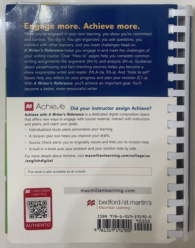 A Writer's Reference with - Plastic Comb, by Hacker Diana; Sommers 10th Tenth Ed - Foto 2 di 10