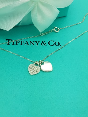 Tiffany & Co. Silver Diamond Double Heart pendant 18" adjustable Necklace - Picture 9 of 11