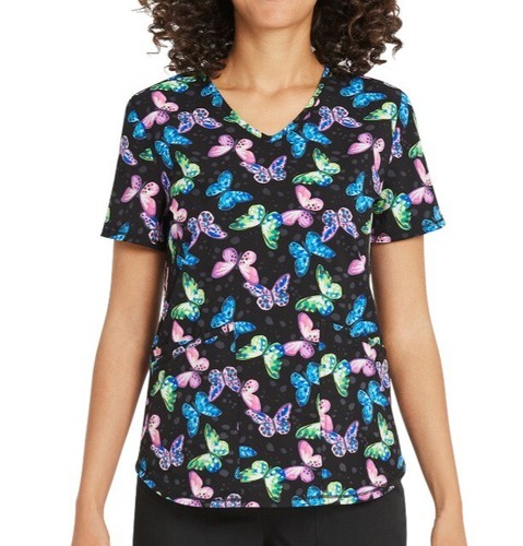 ☆NWT SCRUBSTAR ! WOMEN'S BLISSFUL BUTTERFLY STRETCH POCKETS SCRUB TOP SIZE XL - Picture 2 of 6