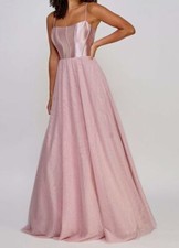 City Studio Women's Juniors' Pink Metallic Lace Corset Gown Dress Size 3/4