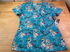 New Women s Frozen Scrub Top Winter Theme with Olaf says I Feel All Warm Inside