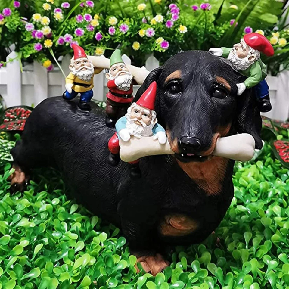 Dachshund Eating Gnomes Garden Statue - image 2 of 3