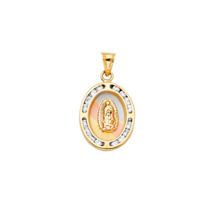 14K Gelbgold Guadlupe Zirkonia religiöser Anhänger für Kette