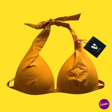 V BY VERY Women's Mix & Match Moulded Cup Bikini Top, Halter Neck, Yellow, UK 14