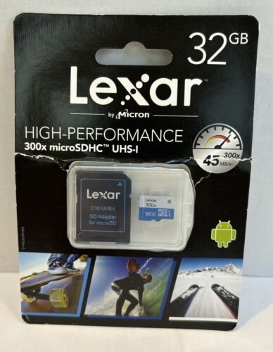 Lexar Micron 32 GB 300x MicroSDHC 45 MB/s With C10/UHS-I Adapter NEW