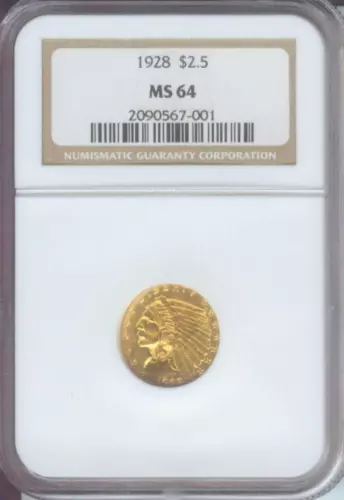 1928 $2.5 INDIAN GOLD NGC GRADED MS64 QUARTER EAGLE MS-64 Older Holder !