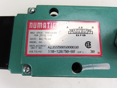 Numatics A23SS500S000030 Pneumatic Solenoid Valve Manifold Block 120VAC Coil NEW - Picture 2 of 13