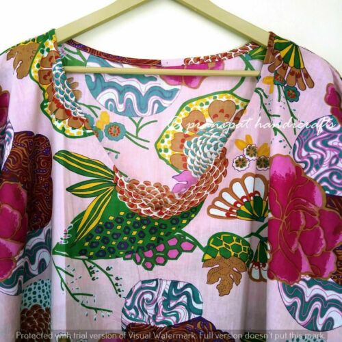 Indio Rosa Largo Fruta Algodón Estampado Hippie Maxi Mujer Pijama Vestido Caftán - Imagen 2 de 6