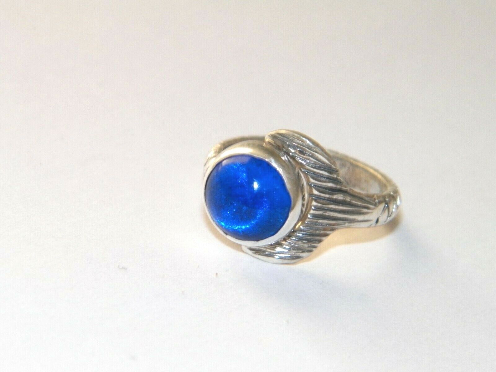 Hand Made H2O Just Add Water Mermaid Tail Ring Dark Blue Cabochon 10mm  925Silver