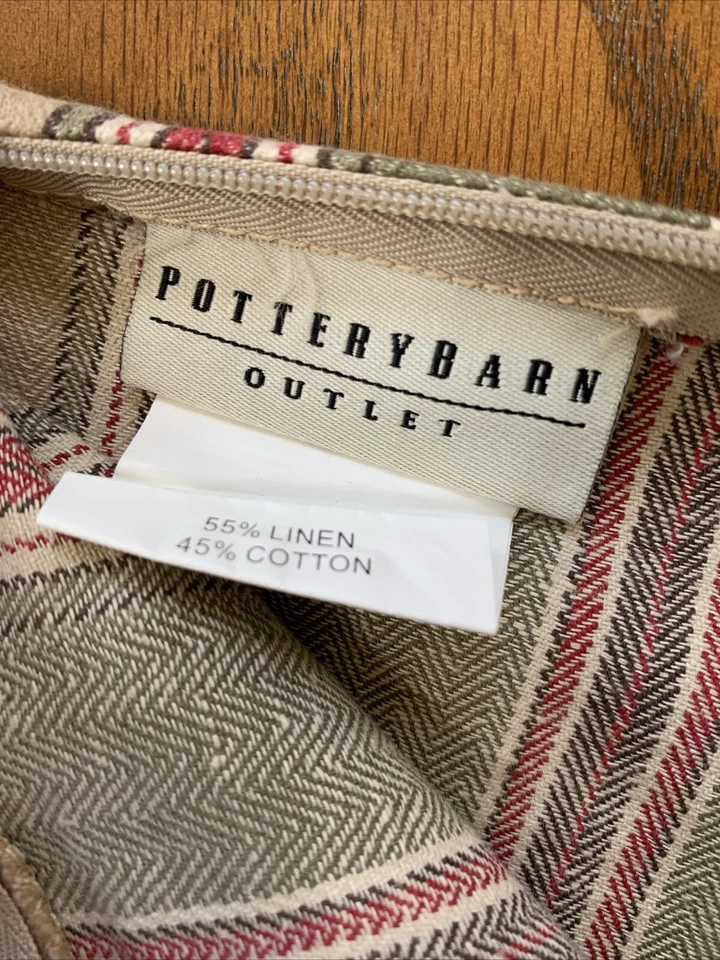 POTTERY BARN Cotton/Linen Blend Striped Throw Pillow Cover 18x18” Beige Green - Image 4 of 4