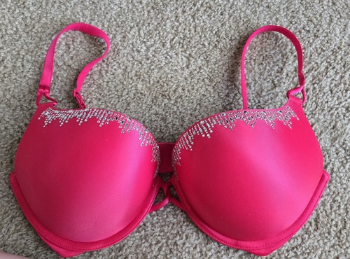 Victoria's Secret 36C Bombshell Plunge Bra Rhinestones Gems Adds 2 Cups Padded