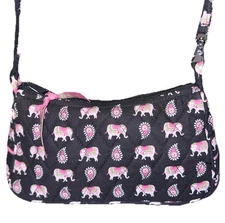 Vera Bradley Amy Crossbody Shoulder Bag! Black W/ Pink Elephants! USA Made!