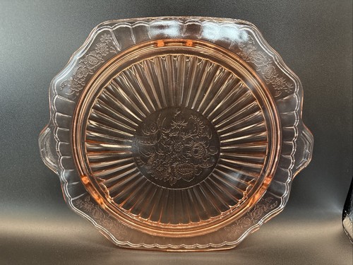 VTG Pink Depression Glass Anchor Hocking Mayfair Open Rose 11" Footed Cake Plate - Picture 1 of 8