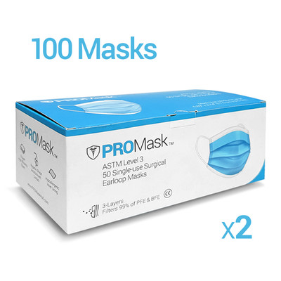 100 PROMask ASTM Level 3 Medical Surgical Dental Disposable 3-Ply Ear-Loop Masks