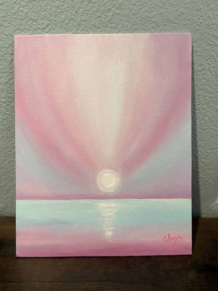 Оригинальный акриловый пейзаж «белое солнце» искусство на холсте панели, 8 на 10 дюймов - Изображение 3 из 4