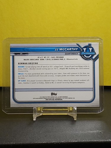 2021-22 Bowman University - J.J. McCarthy #39 Pink Refractor (RC) - Bild 2 von 2