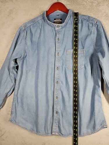 Krimty Luxury Premium Brand Long Slv Band Collar Button Front Denim Shirt Sz XL - Picture 6 of 14