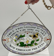 Vtg Butterfly Flower Stained Glass Friendship Plaque Sun Catcher Window Cottage