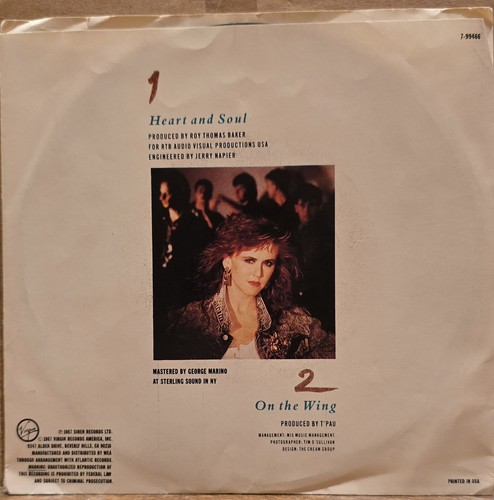 T'Pau: Heart And Soul/On The Wing - 45rpm 7" Vinyl Record - Picture 2 of 4