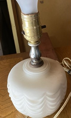 White Glass & Metal Table Lamp for Adults, Corded Power, Rotary Control
