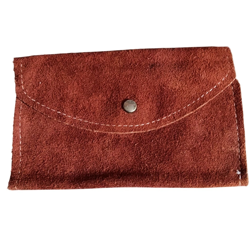 Vintage Hippie Wallet Brown Suede Coin Purse With Snap Button 6x4 1970's Leather - Image 2 of 4