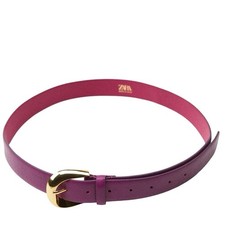 Zara Purple Leather Belt with Gold Buckle Size 85/32 NWT