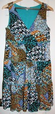 Madison Blue Print Dress Lined Ruffled Women's Sleeveless Large L - Excellent