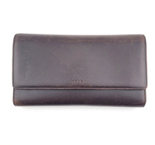 Vintage Coach Women's Wallet Tri Fold Dark Brown Leather with Zip Pocket Spain