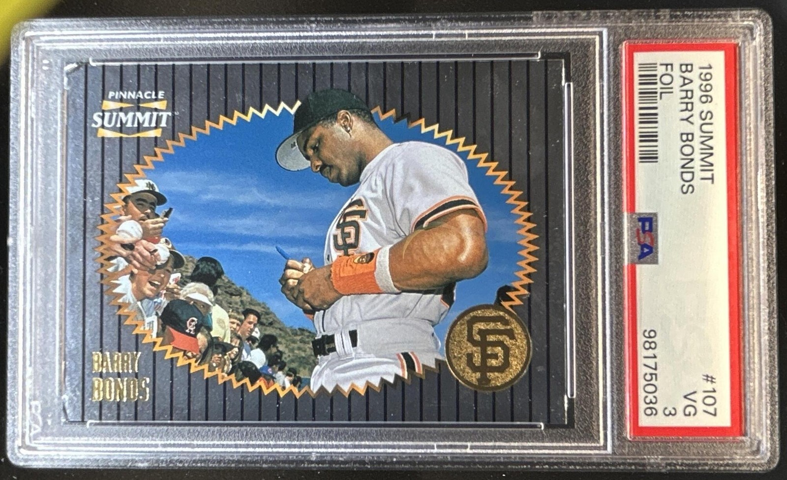 1996 Pinnacle Summit Barry Bonds Foil #107 Giants PSA 3