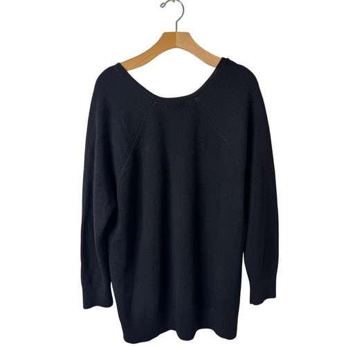 Athleta 1X Maglione Nero Hannover Raffinato Scollo a V Lana Merino Maglia Grossa Relaxed - Foto 5 di 9
