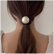 Vintage Pearl Hair Accessory - Elastic Nylon Ponytail Holder with Ring for Women