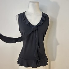 Y2K Black Ruffle Rose Sleeveless Top Whimsigoth Dark Coquette 38-42 Inch Bust