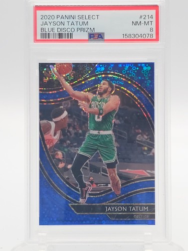 JAYSON TATUM 2020-21 SELECT COURTSIDE BLUE DISCO PRIZM /25 CELTICS PSA 8 Q8077