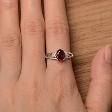 925 Sterling Silver Red Garnet Gemstone Women Dainty Ring Duty Free