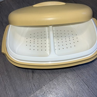 Tupperware 4pc Microwave Vegetable/Rice Steamer, #1273-2 Harvest Gold - VINTAGE