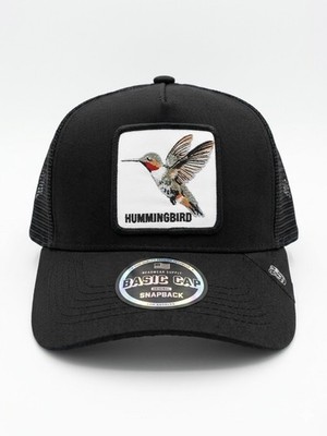 Basic Cap Trucker Hat ''HummingBird'' Headwear Supply All Black SnapBack Cap. New