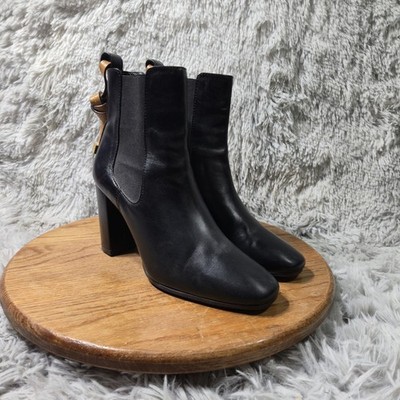 Stuart Weitzman Black Basis Booties Womens Size 8M Retro Brown Leather Back Tie