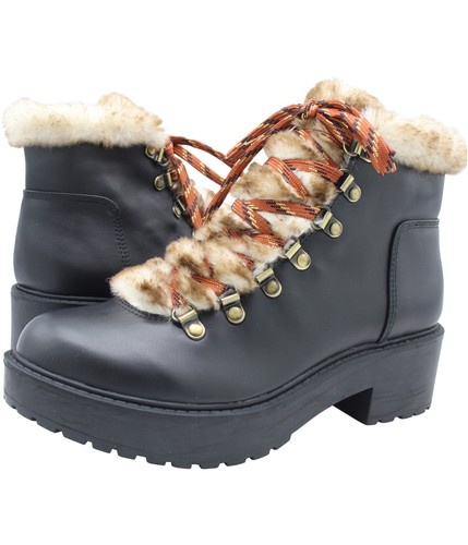 American Eagle Womens Faux Fur Solid Combat Boots, Black, 6 B(M) US