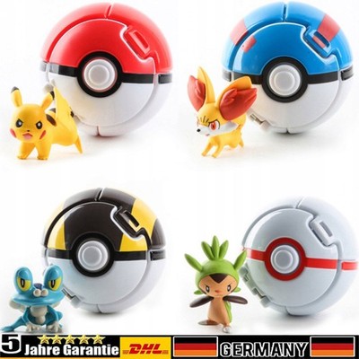 4 Stück Pokemon Pokeball Spielzeug Geschenk für Kinder mit 4 Action Figuren